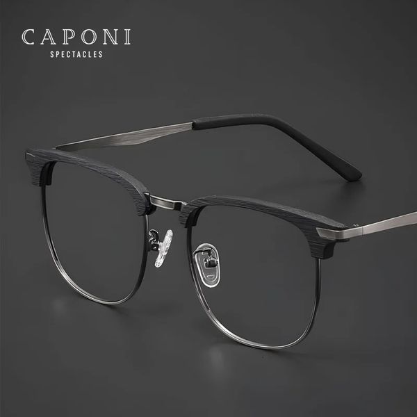 Caponi 2024 Acetato Glasses Frame para homens quadrados de moda de moda de madeira vintage Óculos de marca original Designer de marca Spectacles J3543 240411