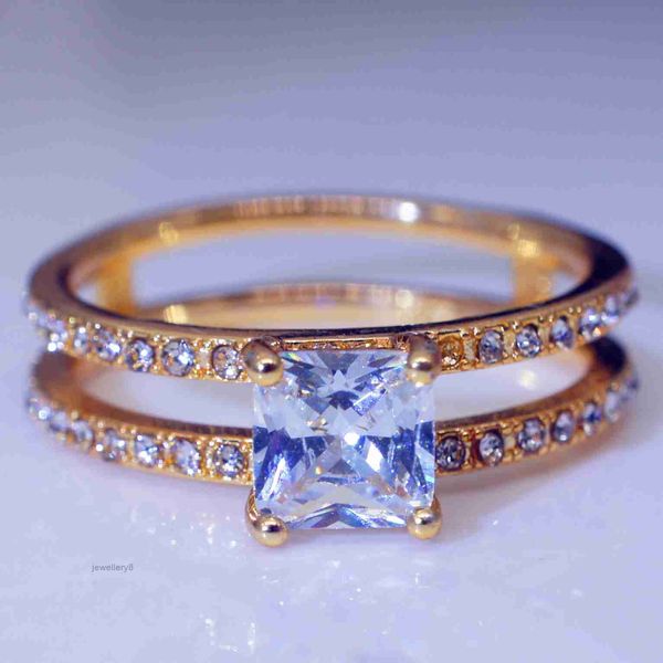 14 Karat Gold Doppel Diamant Kronring Diamond Prinzessin Verlobungsringe für Frauen Damen Fas