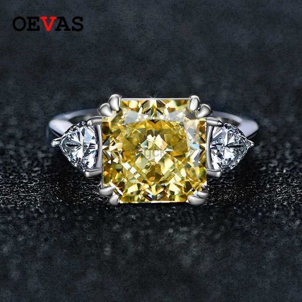 Anéis de casamento oevas 100% 925 prata esterlina espumante 10*10mm quadrado rosa branco amarelo de alto carbono anéis de casamento mulheres jóias finas 240419