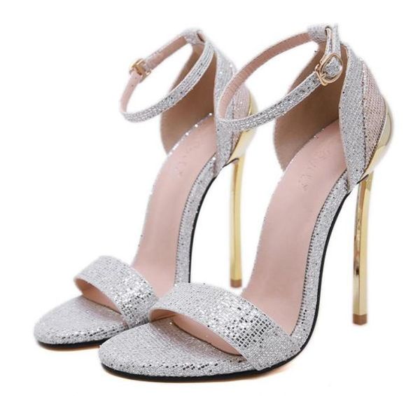 Plus Size 35 bis 40 41 42 Glitter Silber Heels Open Toe