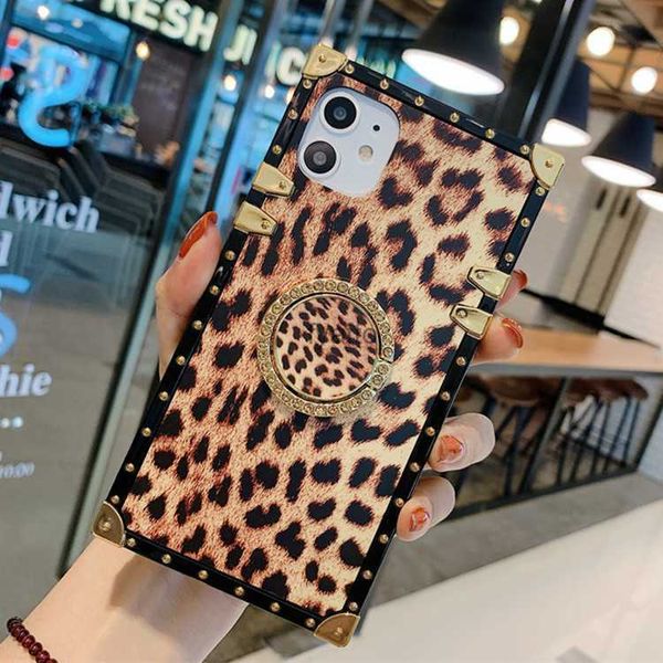 Casos de telefone celular adequados para iPhone 13 capa de telefone Trendy Brand Leopard Print Rhinestone Holder New Note20 Ultra Protective H240419