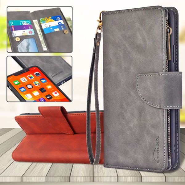 Carteiras para xiaomi poco x5 pro x3 nfc m3 zíper bolsa de bolsa de couro flip stand stand stand destacável tampa de telefone