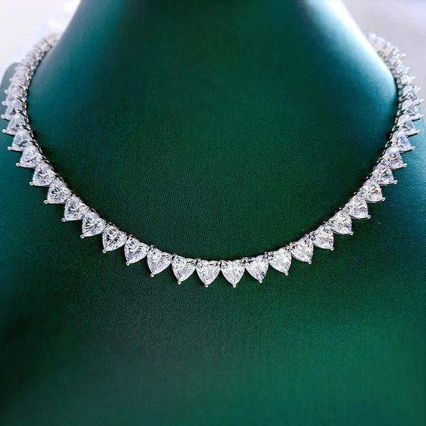Catene Trendy Heart Moissanite Diamond Choker Necklace Real 925 Sterling Silver Party Wedding Chain Collane per gioielli da donna