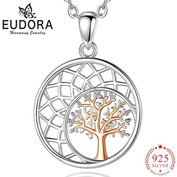 Collane a ciondolo Eudora 925 Sterling Silver Tree of Life Collana Moon Color Rose Gold Women Women Fashion Gioielli Regalo per la festa di compleanno 240419