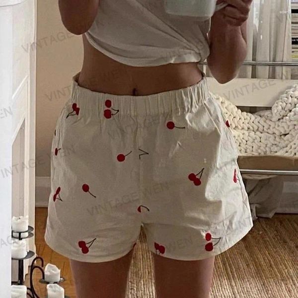 Frauen Shorts Hochqualität amerikanische Vintage Aprikosen niedliche Kirsche gestickt lose Frauen Pantalone Cortos Baumwollhosen