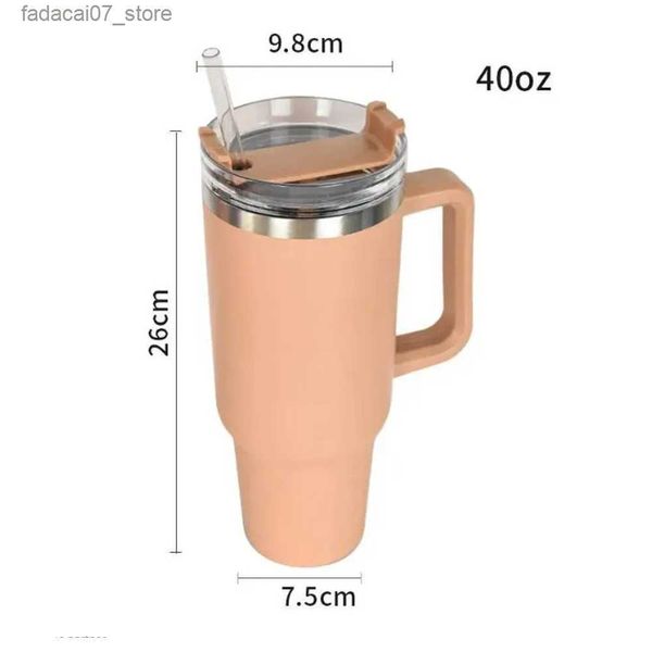 Tassen 40 Unzen/1,1 l Tumbler mit Griff mit Strohdeckel Edelstahl Kaffee Termos Cup Car Becher Vakuumq240419