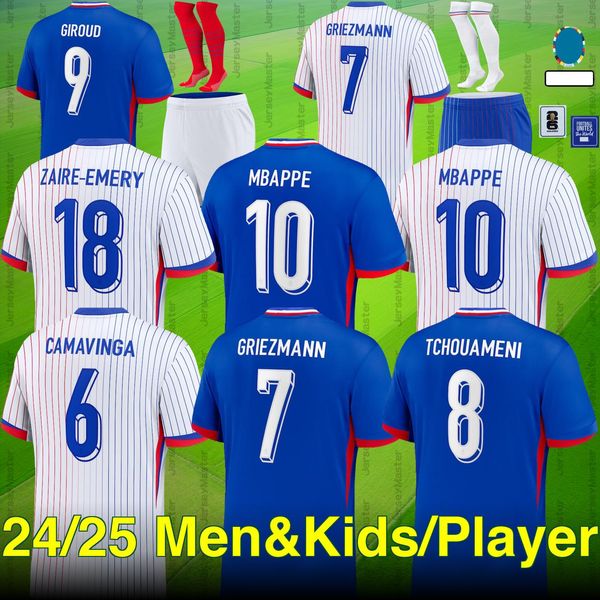 24 25 Euro Kupa Fransız Futbol Formaları Dembele Coman Saliba Kante Griezmann Çocuk Kiti Erkekler Oyuncu Futbol Gömlek Çince