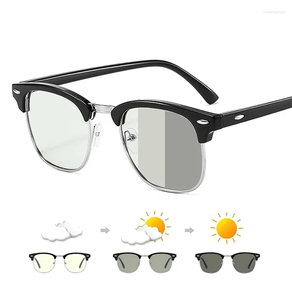 Güneş Gözlüğü 2024 Pochromik Anti-Blue Light Glasses Erkekler Moda Dikdörtgen Yarı Kısırsız Gözlük Kadınlar Ofis Bilgisayar Goggle