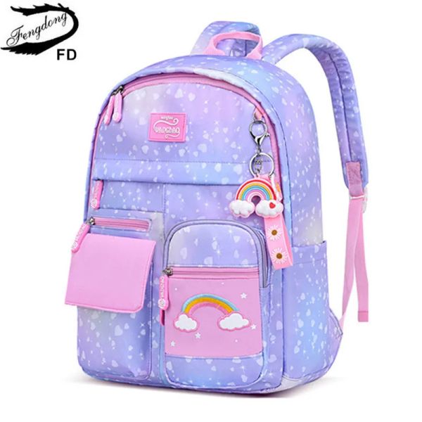 Bolsas de bolsas fofas para escola escolar bolsa de escola primária Backpacks da escola primária Kawaii Pink Purple Mackpack for Girls Bookbag Presente