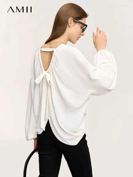 Blusas femininas amii minimalismo camisas de chiffon francês para mulheres 2024 Spring em víca de lanterna de decote em V Blusa de moda sem costas soltas 12441014