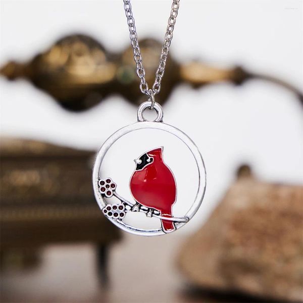 Цепи Винтажная круглая форма подвесной ожерелье для животных для женщин Редто -красные дятелевые ювелирные изделия