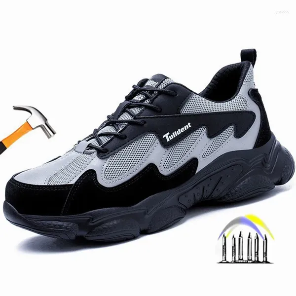 Botas sapatos leves de segurança para homens anti-punção de proteção de proteção respirável com aço anti-deslizamento