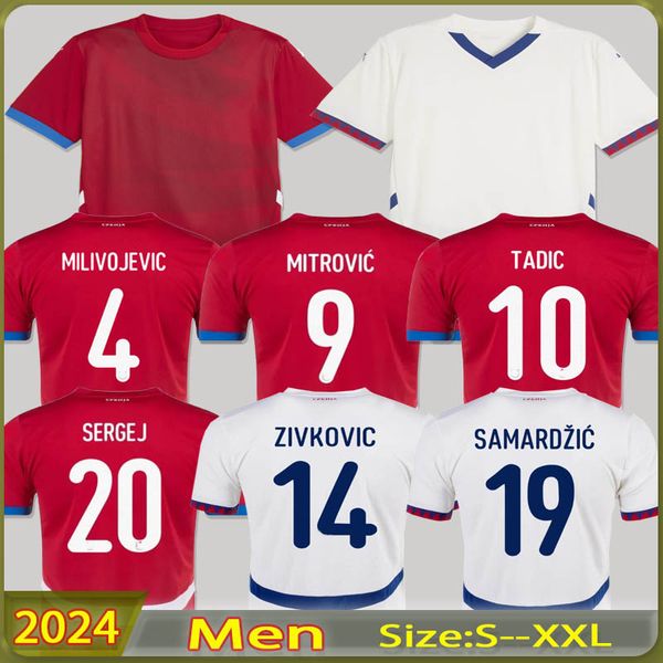 2024Serbia Soccer Jersey 2024 Euro Cup Cup Srbija Home Home Away Sergej Mitrovic Footbalt Ridts Kit Vlahovic Pavlovic Tadic