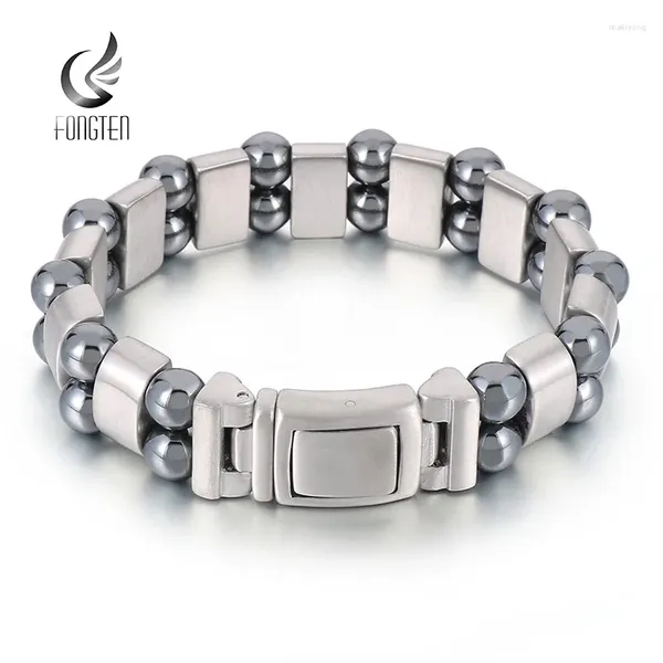 Pulseiras de link fongten 21 cm de aço inoxidável para homens camadas dupla camada de ferro cinza Cadeia de pulsão escovada pulseira jóias de cor prata