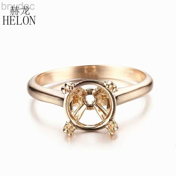 Solitaire Ring Helon Round Cut 9mm semi -montagem Anel de casamento Configuração de casamento Solid 14k 10k Anel de ouro amarelo Mulheres solitadas jóias finas D240419