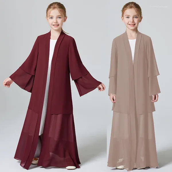 Ethnische Kleidung Ramadan Muslim Kinder Mädchen Abaya Solid Long Kaftan Enfant Robe Kleid Kebaya Kleidung für Geschenk (ohne Hijab)