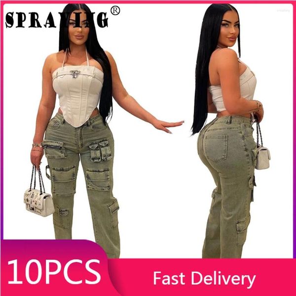 Jeans femminile 5 pezzi merci larghe per donne 2024 tasche a tutta lunghezza pantaloni di denim oggetti alla rinfusa Iots y2k casual indossa sexy s13395