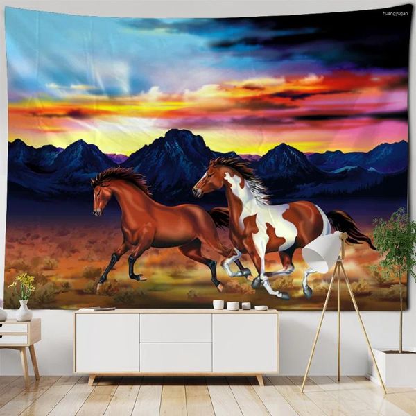 Arazzi che corrono cavallo 3D Stampa 3D Arazzo parete animale appeso soggiorno decorazione camera da letto estetica hippie bohémien