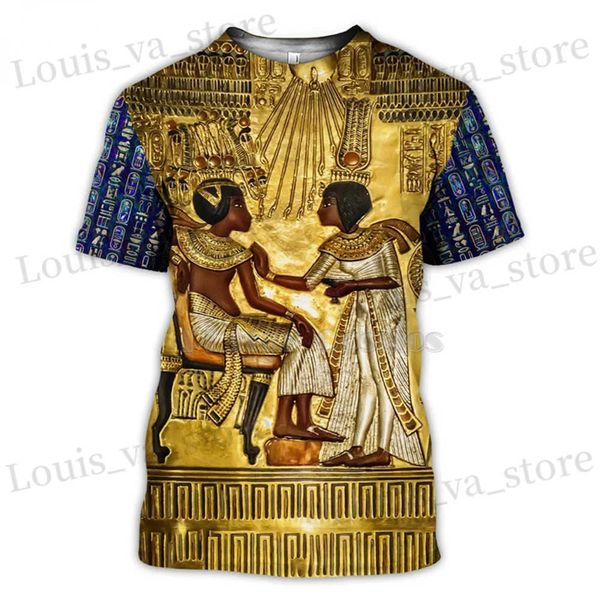 Мужские футболки Fashion Fashion Новая летняя мужская футболка египетская бог египетский глаз фараон Анубис Лицо 3D забавная рубашка Harajuku Short Slve Plus Tops T240419