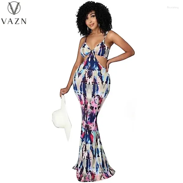 Vestidos casuais Vazn 2024 Retro Long Mermaid Dress Europe e America Sexy Young Spaghetti Strap Women sem costas da cintura alta maxi