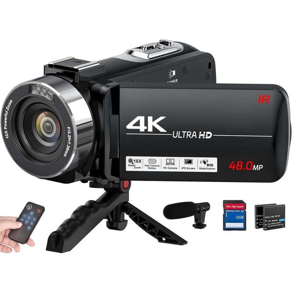 Capture todos os momentos em impressionante 4K Ultra HD com esta câmera de vlogging de 48MP para YouTube - Zoom digital 16x, tela IPS de 3 polegadas, microfone externo e controlador incluído