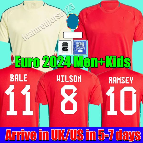 Galles 2024 Euro Cup Football Jersey James Bale Johnson N.Williams 24 25 Maglie di calcio gallese Rodon Moore Thomas Men Kids Soccer Kit set di jersey