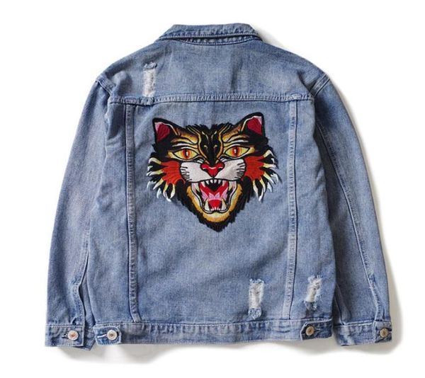 Jaqueta de jeans bordada de tigre de jeans solto 2020 moda outono de manga longa vintage rasgado coreano hip hop streetwear jeans jeans 1765193