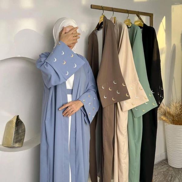 Roupas étnicas Ramadan lua bordada abaya para mulheres vestido de oração muçulmana dubai kaftan túmulo de peru saudi vestido árabe eid islâmico jalabiya