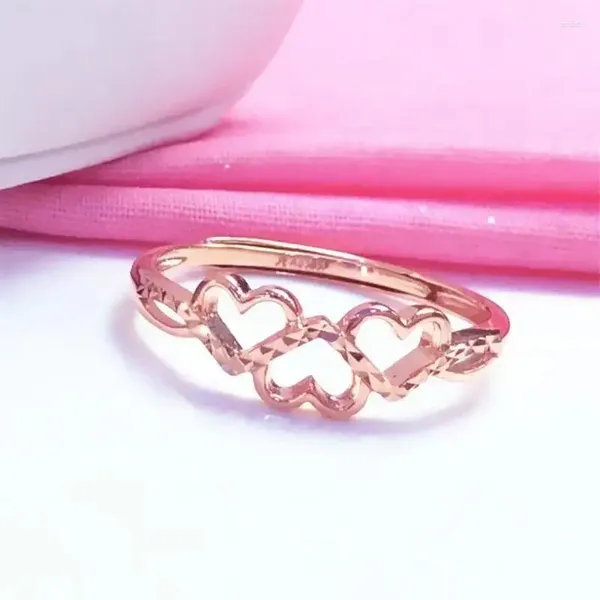 Anelli a grappolo 585 Purple Gold placcato 14k Rose a forma di cuore a forma di cavo Design romantico Anello di fidanzamento del matrimonio per donne