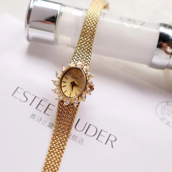 Armbanduhren 2024 Frauen Uhr Diamant Vintage Luxus Elegante Geschenke an Liebhaber Brass Band 24K Gold Plated High Quality Quartz