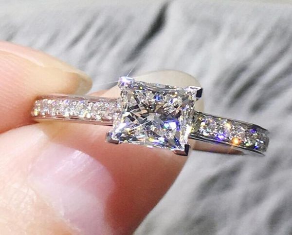 Einfache Ringe Finger für Frauen Engagement Hochzeit fein Schmuck Emerald 925 Sterling Silber Süße Edelprinzessin Schnitt Platz 1CT Si3418471