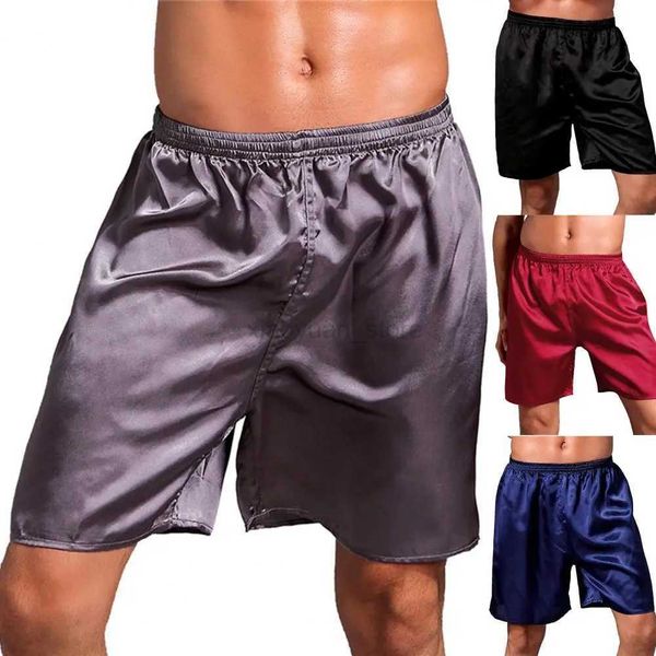 Shorts masculinos de verão masculino vestes de roupas domésticas shorts pura cor de seda cetim pijama sono roupas de lounge roupas íntimas 240419 240419