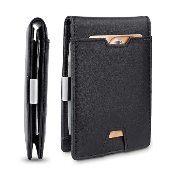 Кошельки Mens Money Clip с застежкой для монет карман RFID Bloging Slim Credit Holder Mini Bifold Swallet для мужчин