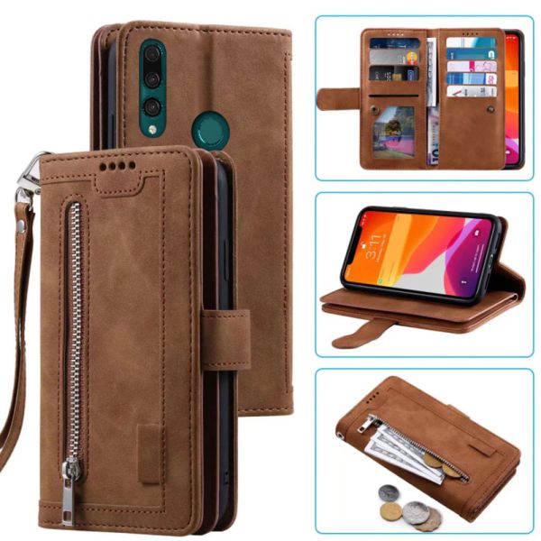 Brieftaschen 9 Karten Brieftasche Hülle für Huawei P Smart Z Y9 Prime Phone Case Card Slot Zipper Flip Folio mit Handgelenksgurt für Honor 9x 9x Pro