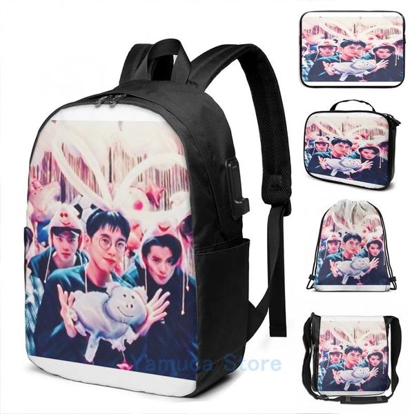 Rucksack lustiger Grafikabdruck Meteor Garden Cast USB Ladung Männer Schultaschen Frauen Bag Travel Laptop