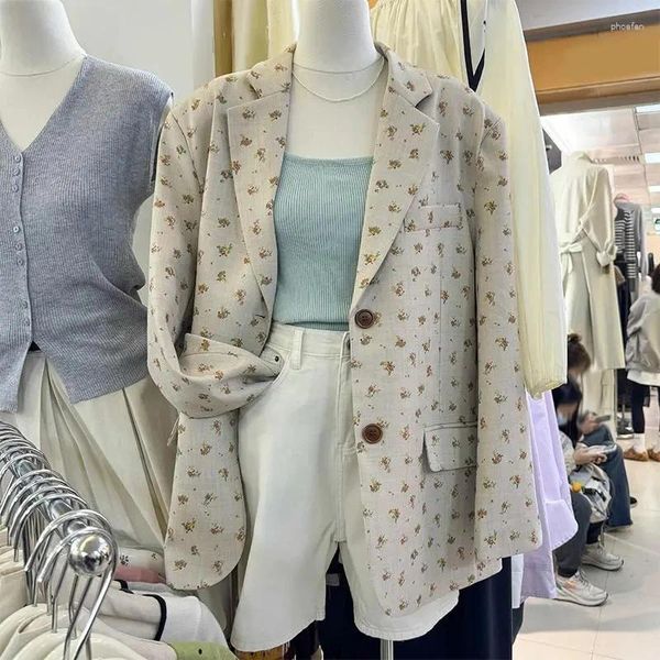 Frauenanzüge Anzug Mantel 2024 Frühlings Sommer Blazer Kragen vielseitige Damenjacke fragmentierte Blumen Leisure Lady Oberbekleidung