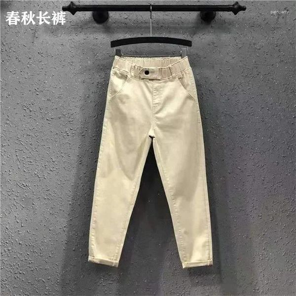 Pantaloni da donna femmina di colore solido cowboy harlan primavera estate di grandi dimensioni aderente elastico in vita elastico nove punti