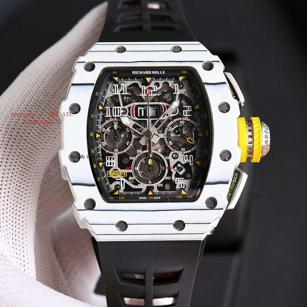 Guarda Skeleto Mechanical Superclone Business for Designer Watches Carbon Mens RM11-03wristWatch orologio Zy Zy Fibra superiore in fibra Top RM11 Fly-Back Zy 156