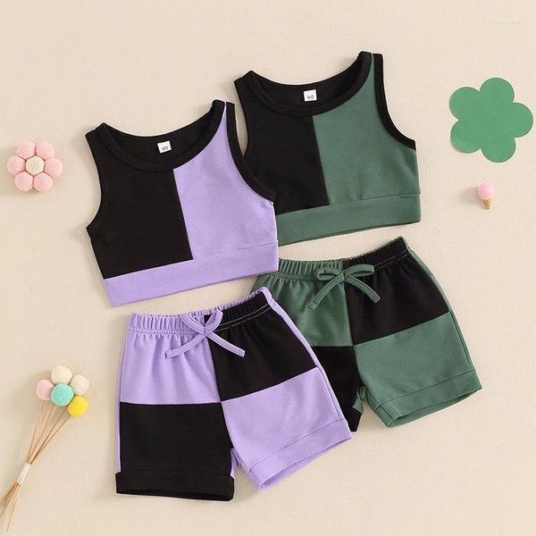 Set di abbigliamento per bambine outfit attivo abiti a contrasto canotte e pantaloncini elastici set di moda estate vestiti per 1-5 anni