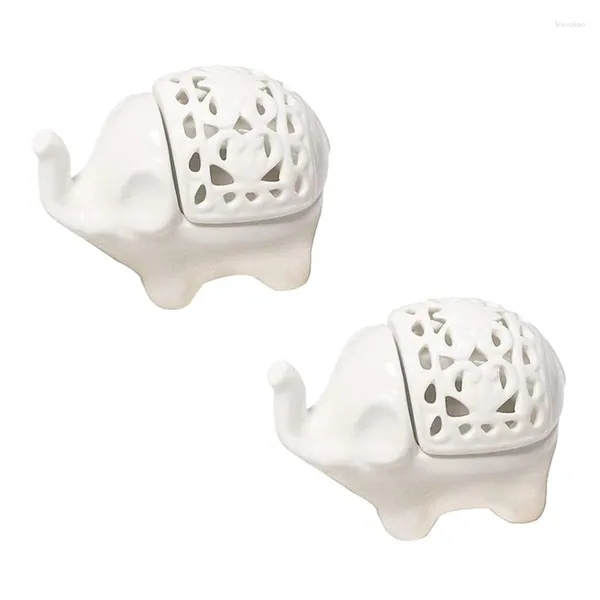 Kerzenhalter 2pcs Teelichthalter Elefant Hollow Keramiklicht für Esstisch und Wohnkultur