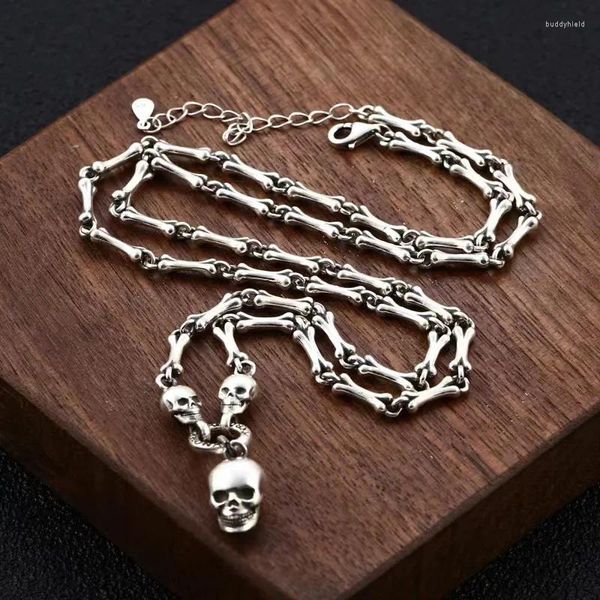 Ketten Vintage Gothic Punk Männchen Frau S925 Sterling Silber Schädel Kette Halskette für Männer Frauen Hip Hop Party Schmuckzubehör