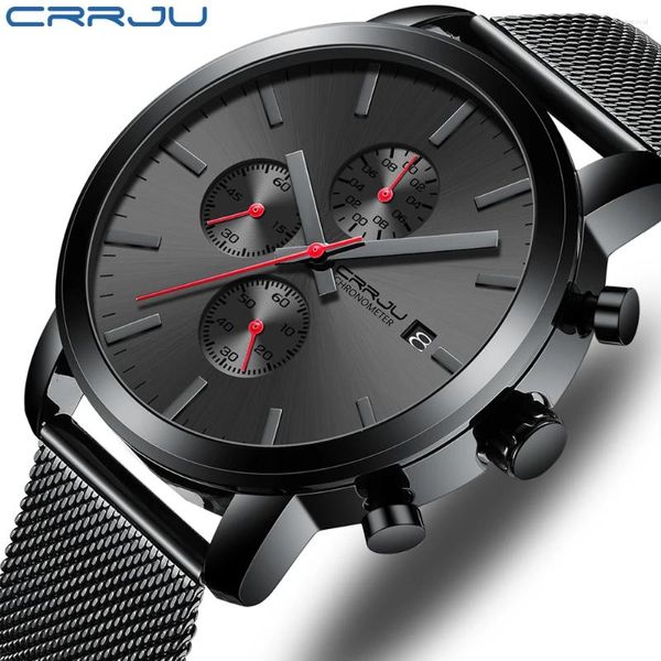 Нарученные часы мужчины смотрят Crrju Top Brand Fashion Mudifunction Multifunction Staine Steel Mesh Business Водонепроницаемые запястья Masculino