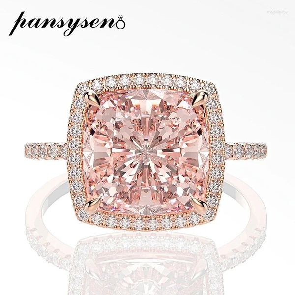 Ringos de cluster pansysen 10mm quadrado morganite gemito para mulheres sólidas 925 esterlina prata de prata de cocktail ring wedding jóias finas