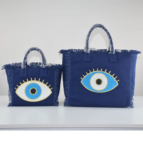 Borsa da spina con motivi per gli occhi europei e americani Devils Eye Pattern Case Canssa Brassa da spiaggia di tela personalizzata 240409