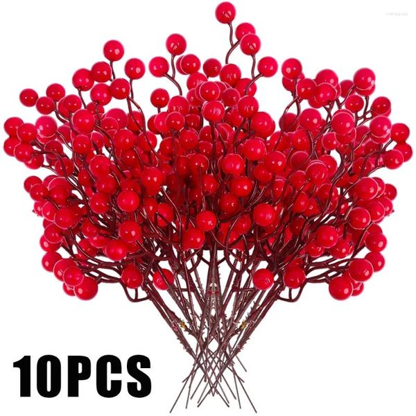 Flores decorativas 10/1PCS Ramos artificial de bagas vermelhas 13/8 Britas de espuma de cabeça Ornamento de Natal DIY Garland Home Decoration