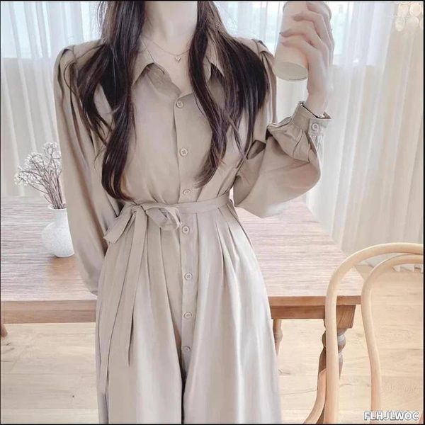 Lässige Kleider Chic Shirt Kleid koreanische Japan -Stil Design Langarm Single Breasted Knopf Süßes solide Frauen Fenimine Elegant