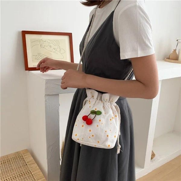 Bag Cherry Messenger Женская серия мори, искусство холст, ведро плеча на плечо