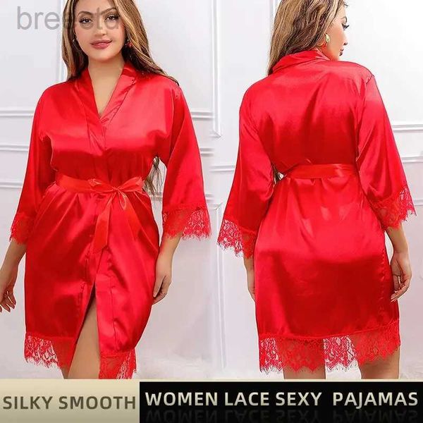 Women's Sleep Lounge Donne Silk Ice Silk Abes Abbigliamento per sonnotte Nightdress Red Black L XL Lace Smooth Morbido comodo Casual Casual Pure Colore D240419