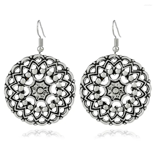 Серьги Lovbefas Fashion Boho Round Carven Flower Drop для женщин ювелирные ювелирные изделия Этническая винтажная власть богем