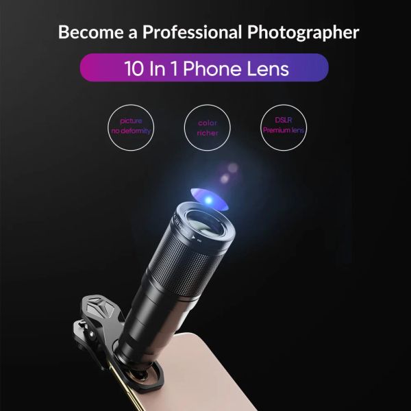 Teleskoplar Apexel 10 İçinde 1 Teleskop Zoom Cep Telefonu Lens Kiti Makro Lensli Fisheye Geniş CPL Yıldız Filtre lensleri İPhone için Tüm Akıllı From